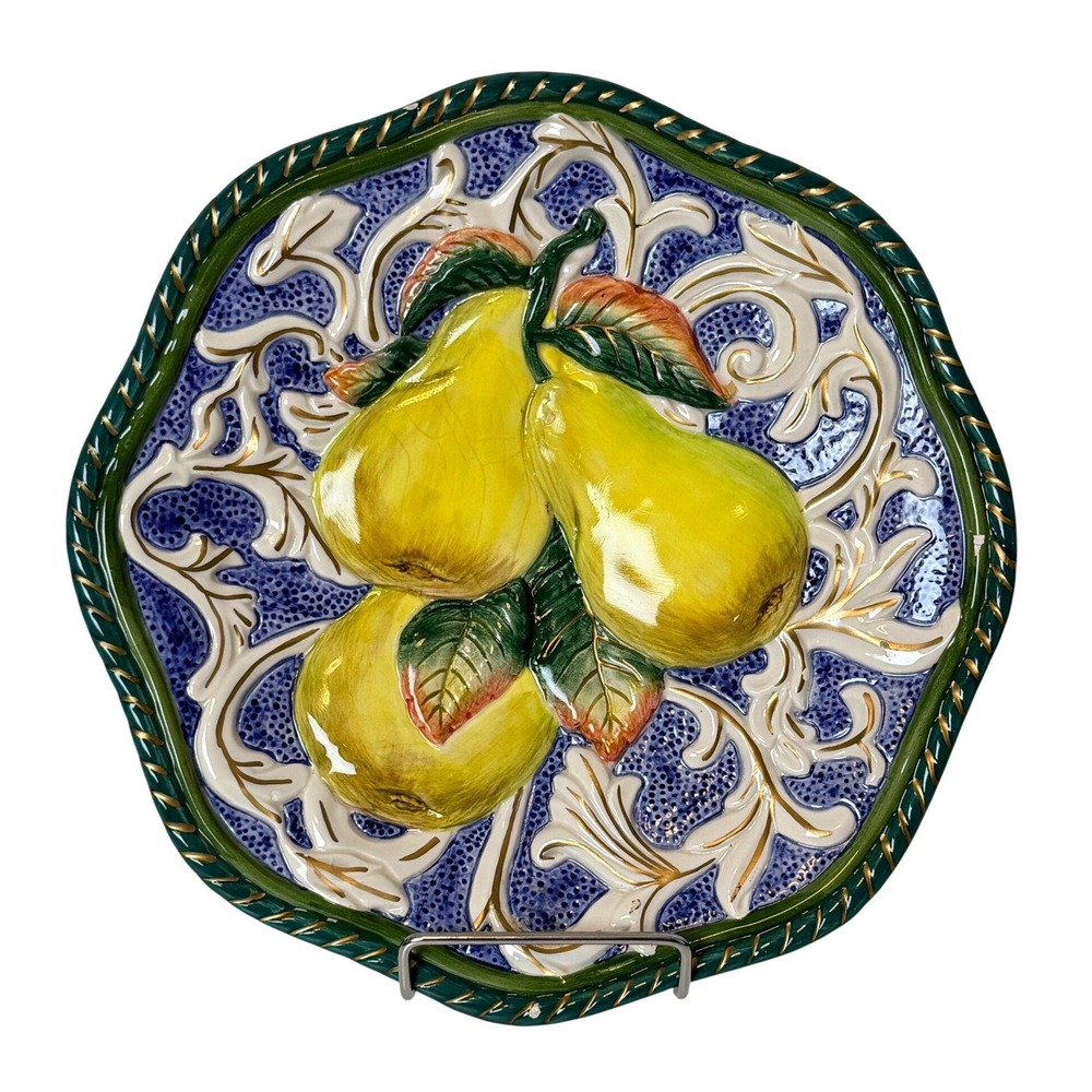 Fitz and Floyd Classics Plate Pears 3D Embossed Ceramic Wall Decor Blue